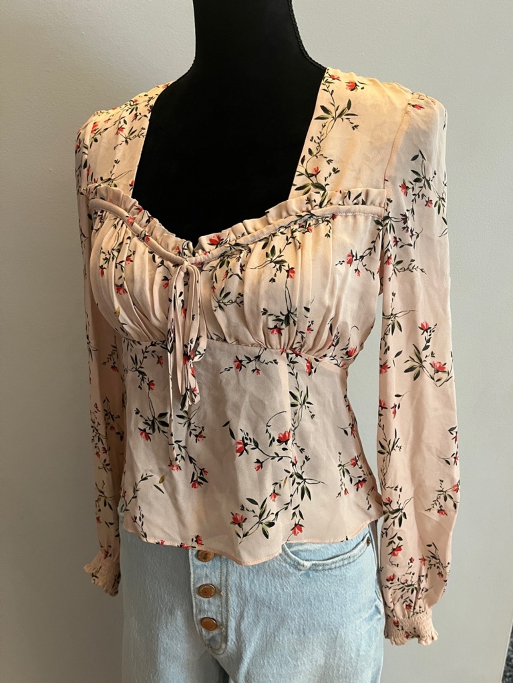 Intermix Lillian Silk Milkmaid Blouse, size 2, blush color floral​
